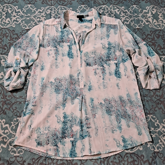 Trendy Mossimo teal watercolor splatter top, L - Picture 2 of 13
